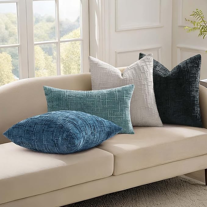 decorUhome Navy Blue Chenille Euro Sham Throw Pillow Covers 24x24 Set of 2 Textured Soft Cozy Slubby Couch Pillow Covers Modern Farmhouse Boho Decorative Pillow Cases for Bed Sofa Living Room