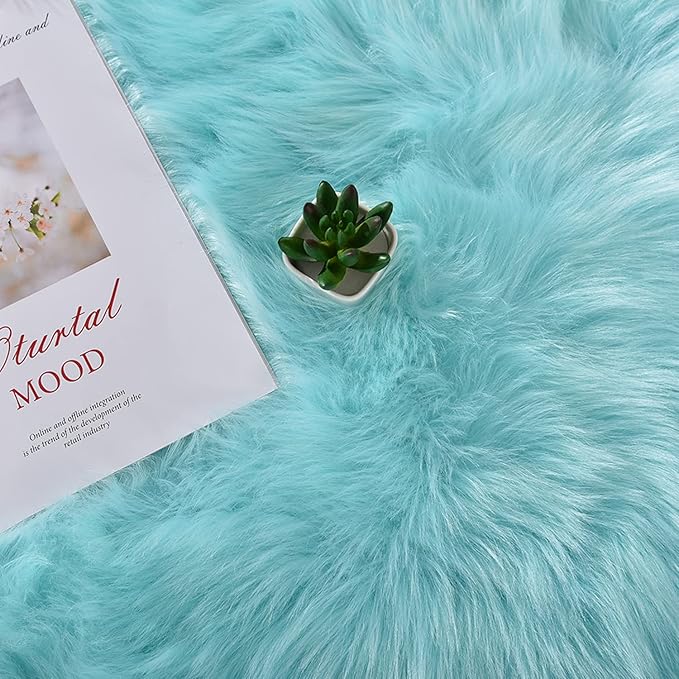 Latepis Light Blue Fluffy 2x6 Rug Runner Teal Shag Washable Area Rugs Faux Fur Rug for Living Room Bedroom Throw Rugs Room Carpet Room Decor
