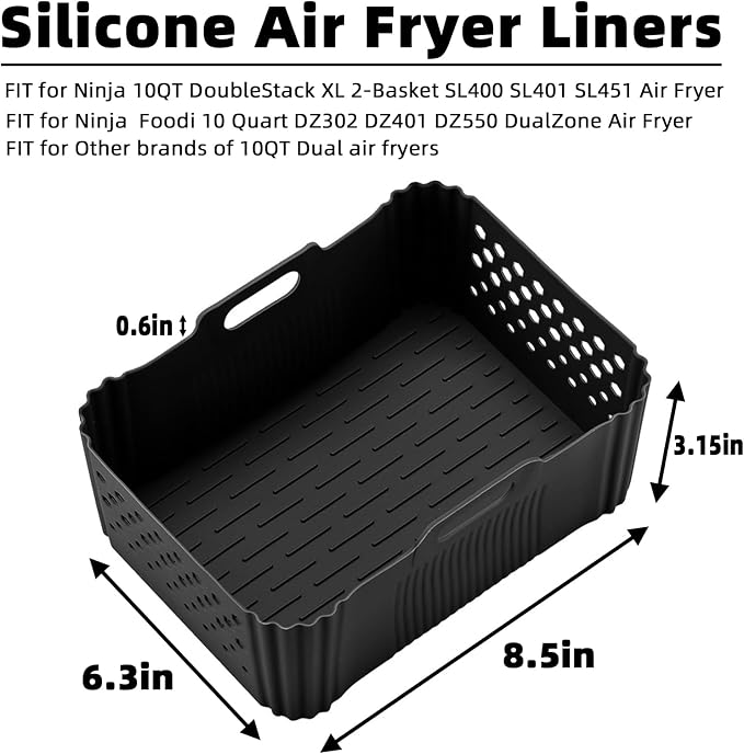 Silicone Air Fryer Liners for Ninja 10QT DoubleStack XL 2-Basket SL401 SL400 - Image 2