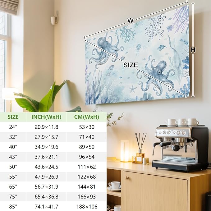 Ocean Sea Octopus Coral Fish Indoor TV Cover, Elastic TV Screen Protector - Image 4