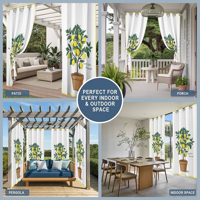 Lemons Outdoor Curtains for Patio Summer Fruit Lemon Tree Waterproof Outside - Image 8