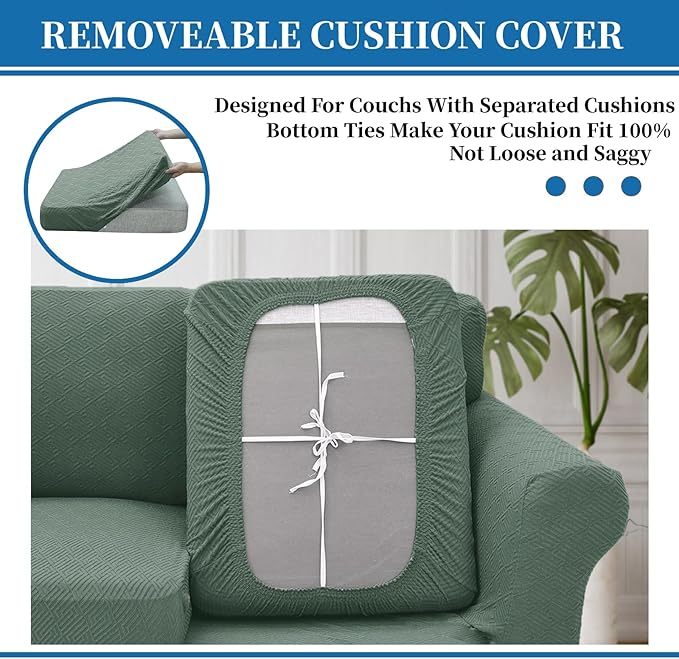 XINEAGE New 3 Pieces Couch Covers for 2 Cushion Sofa Super Stretch Loveseat Slipcover Pet Dog Universal Slip Cover Anti Slip Love Seat Furniture Protector (Pea Green, 55"-69")