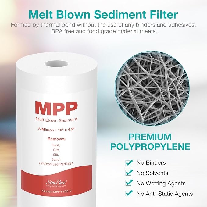 SimPure Whole House Water Filter Cartridges 5 Micron 10" x 4.5" PP+CTO 2-Stage - Image 3