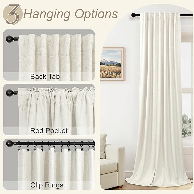 Pitalk Textured Linen Blackout Curtains 45 Inches Long 2 Panels Bathroom Window Curtain Short for Bedroom Kitchen Cafe Privacy Decorative Boho Farmhouse Thermal Insulated 36 x 45 Length Cream Ivory