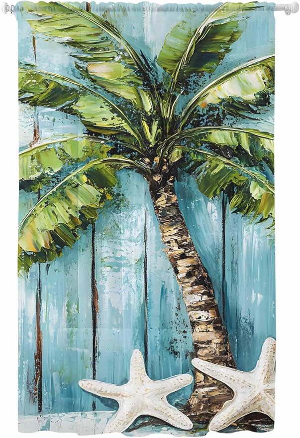 Sheer Curtains 108 Inches Long, Coastal Beach Starfish Semi Sheer Curtains by Unknown