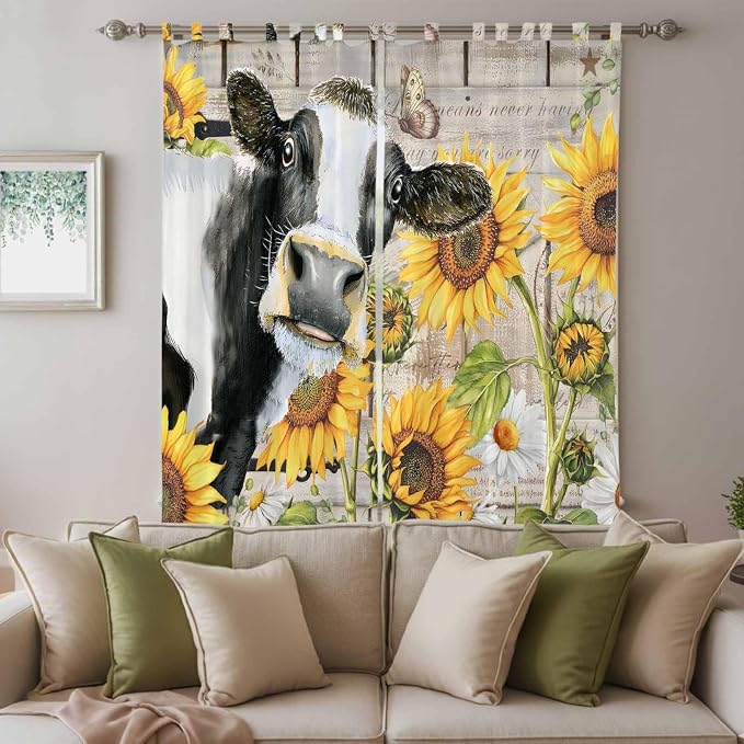 Yellow Sunflowers Living Room Curtains 96 Inch Length, Window Curtains Tab Top - Image 3