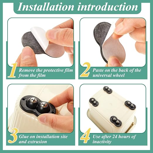 Leumoi 16 Pcs Self Adhesive Appliance Wheels, 360° Swivel Mini Casters - Image 4