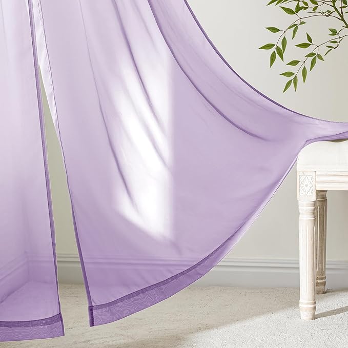 MIULEE Light Purple Sheer Curtains 108 Inches Long, 4 Panels Set, Lavender Light Filtering Rod Pocket Voile Drapes for Living Room and Bedroom, Airy Soft Fabric Window Treatments, 42 x 108 Inches