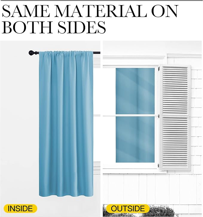 NICETOWN Window Curtains for Bedroom, Teal Blue, 2 Panels, W42 x L48 -Inch, Home Decoration Thermal Insulated Rod Pocket Blackout Blinds & Drapes for Small Windows