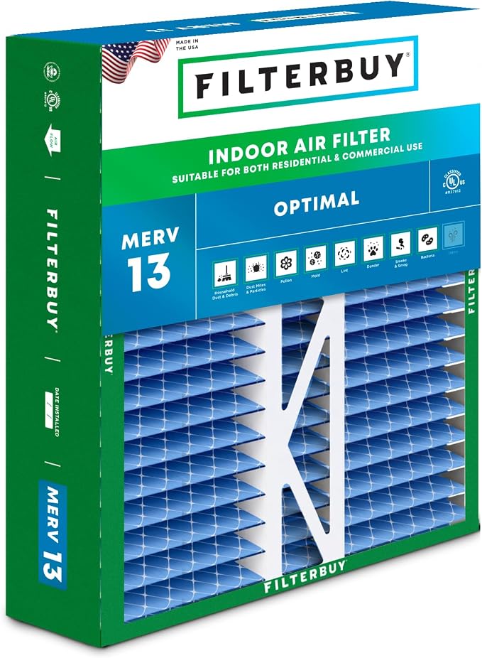 Filterbuy 20x20x5 Air Filter MERV 13 Optimal Smoke & Allergy Defense, Pleated by Filterbuy