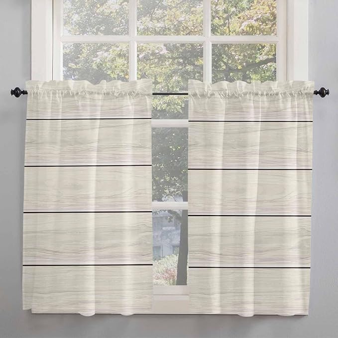 Vintage Country Wooden Board Window Valance Curtains, Gradient Wood Grain Line - Image 7
