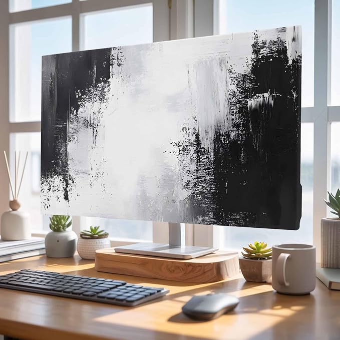 Abstract Black White Gradient Indoor TV Cover, Elastic TV Screen Protector - Image 5