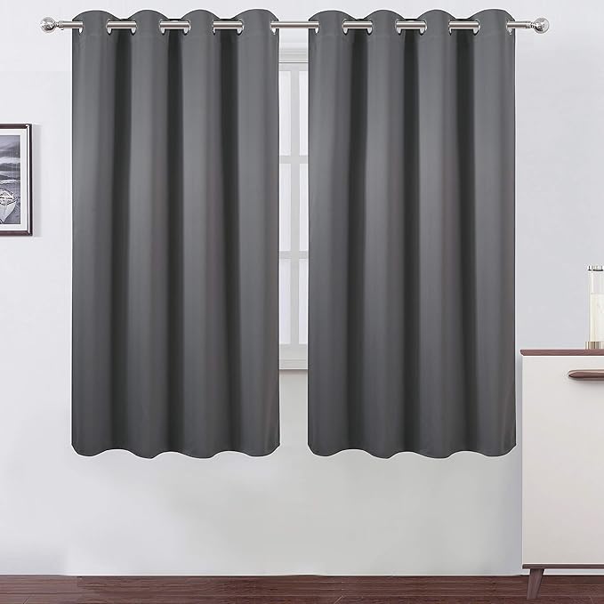 LEMOMO Frost Grey Blackout Curtains 66 x 63 Inch Length/Set of 2 Curtain Panels/Thermal Insulated Room Darkening Blackout Curtains for Bedroom