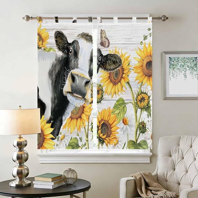 Retro Farmhouse Floral Bathroom Curtains 63 Inch Length, Window Curtains Tab Top - Image 2