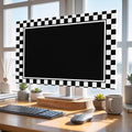 Modern Black White Lattice Indoor TV Cover, Elastic TV Screen Protector by Unknown