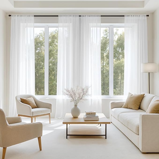 MIULEE White Sheer Curtains 78 Inches Long, 4 Panels Set, Light Filtering Voile Rod Pocket Drapes, Airy Soft Fabric Window Treatments for Living Room and Bedroom, 42 x 78 Inches