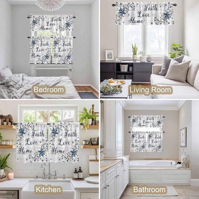 Kitchen Curtains Tiers and Valance Set of 3, Farmhouse Light Filtering Window - Image 7
