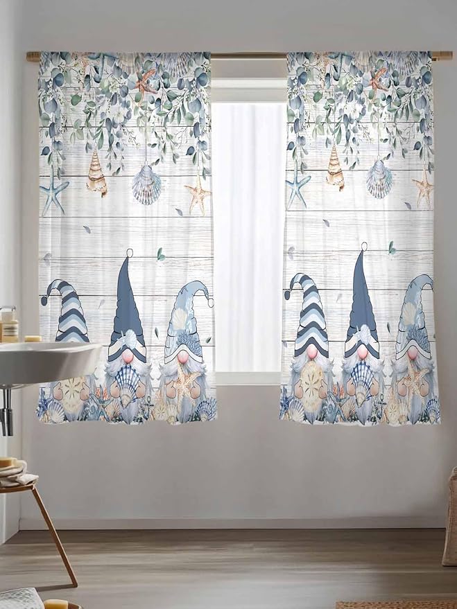 Sheer Curtains 72 Inches Long, Coastal Eucalyptus Leaf Semi Sheer Curtains - Image 5