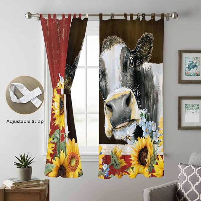 Cows Sunflowers Living Room Curtains 96 Inch Length, Window Curtains Tab Top - Image 5