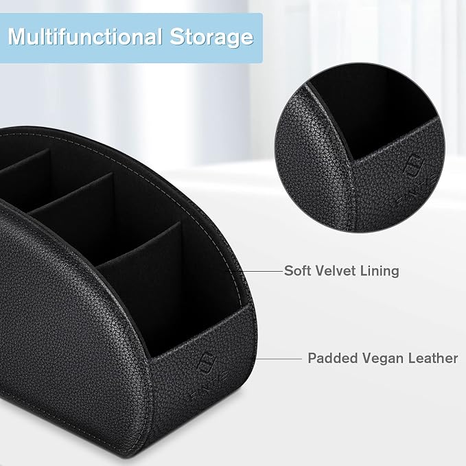 Fintie Remote Control Holder, 5 Compartments Vegan Leather TV Remoter Caddy - Image 3