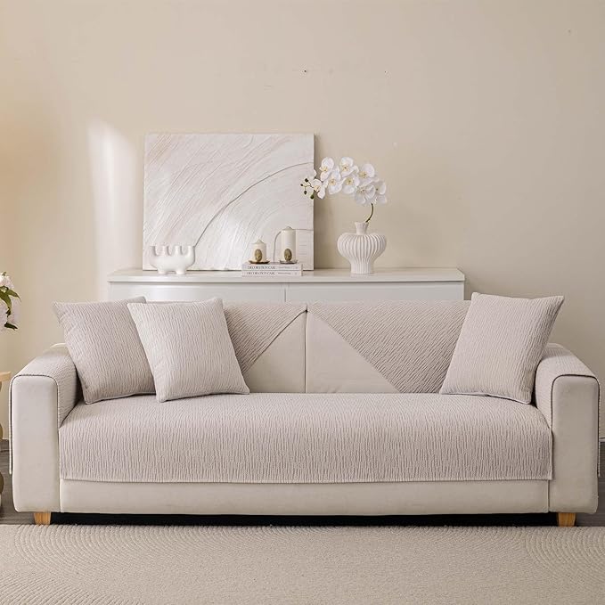 Soft Waterproof Chenille Cover Washable, Non Slip Sectional Sofa Covers for 3 Cushion Couch Sofa L Sharped Sofa Slipcover for Pets, Furniture Protector (1 PCS 36"x70" Coffee)