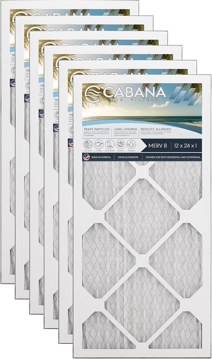 Cabana Filters 6-Pack 12x24x1 MERV 8 AC Furnace Air Filter by CabanaAirFilters
