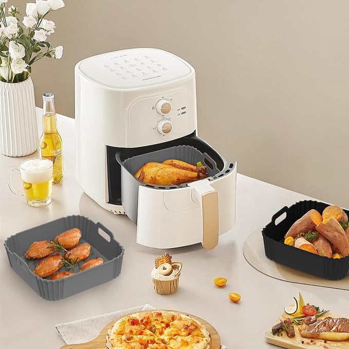 Redfly 2 Pack Silicone Air Fryer Liners, Square Reusable Non-Stick Basket - Image 2