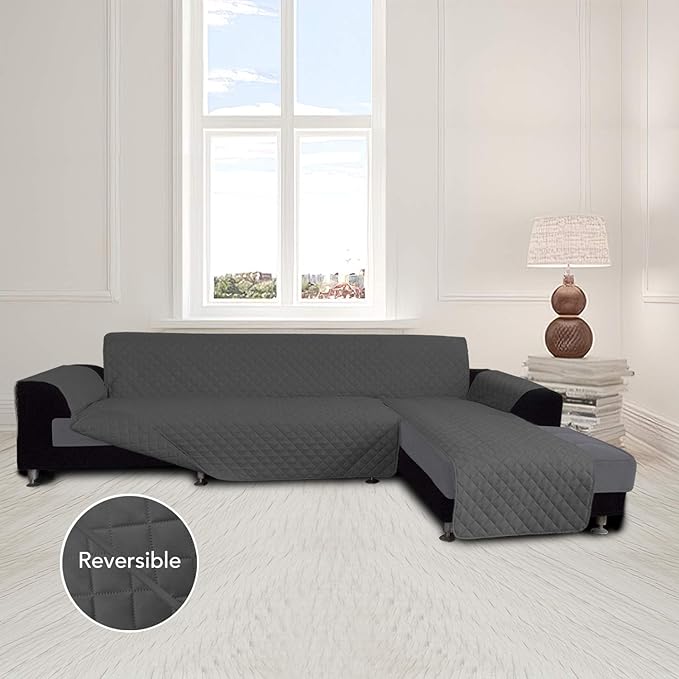 Easy-Going Sectional Couch Covers for Dogs L Shape Sofa Cover Reversible Sofa Slipcover Chaise Lounge Cover Furniture Protector Cover for Pets Dog Cat (Small, Dark Gray/Dark Gray)