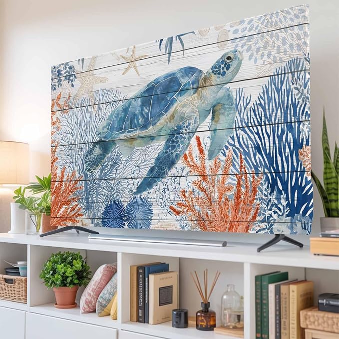 Underwater Turtle Ocean Starfish Indoor TV Cover, Elastic TV Screen Protector - Image 6