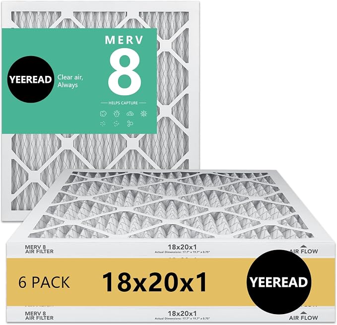 18x20x1 MERV 8 Air Filters 6-Pack, Actual Size 17.7" x 19.7" x 0.75" – by Unknown