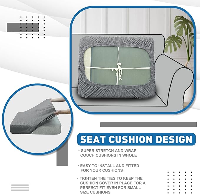 XINEAGE Couch Cushion Covers Seat Cushion Cover Thick Stretch Sofa Slipcovers 1 Piece Individual Couch Covers with Elastic Bottom(Single Seat Cushion/Backrest,Light Grey)