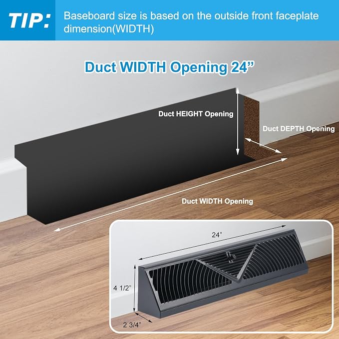 Yaocom 4 Pcs Baseboard Register Vent 24 Inch Duct Opening Size Baseboard Vent - Image 2