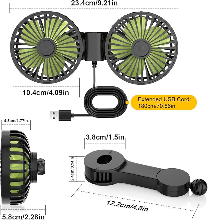 Hayousui USB Car Cooling Fans for Backseat: Dual Head Car Fan for Kids 3 Speeds - Image 7