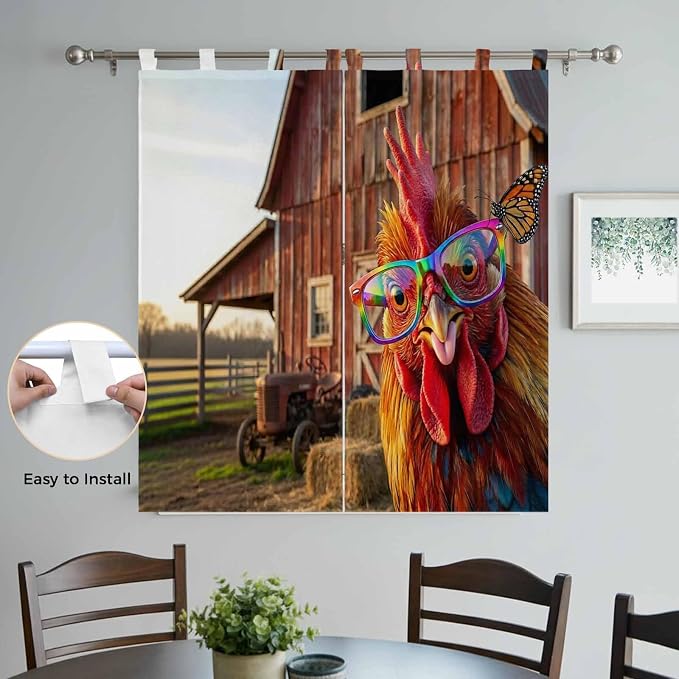 Farm Rooster Living Room Curtains 84 Inch Length, Window Curtains Tab Top - Image 4