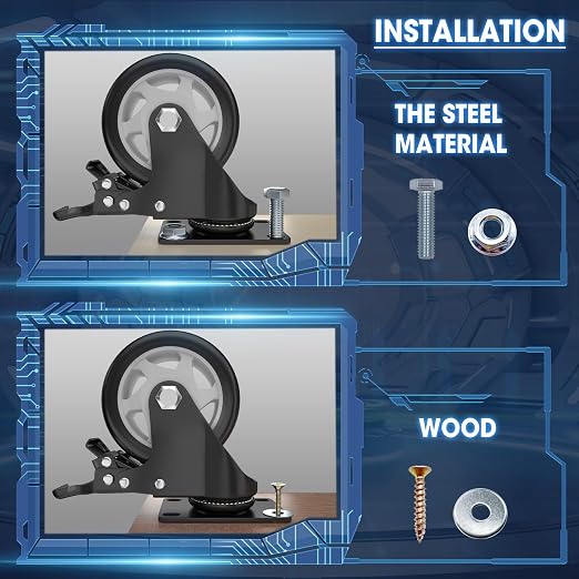 4" Heavy Duty Plate Casters, 1200 Lbs Dual Brake - Image 4