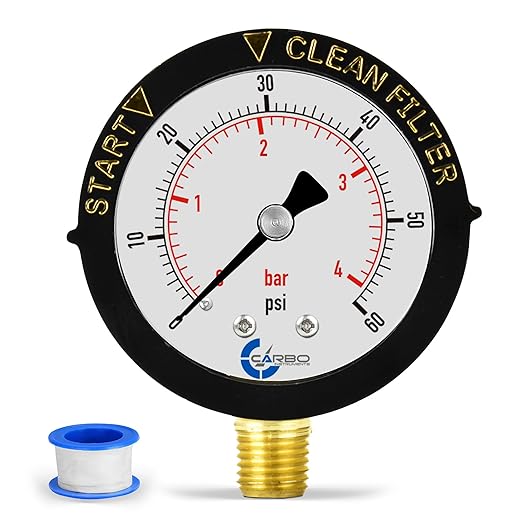 Water Pressure Gauge for Swimming Pool Filter, 60psi Plumbing Clean Filter by CARBOUSA