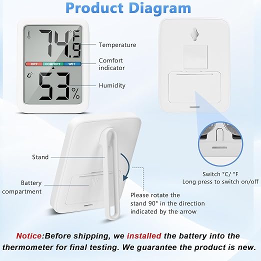 Digital Thermometer Hygrometer, Large LCD Screen Room Thermometer Temperature - Image 5