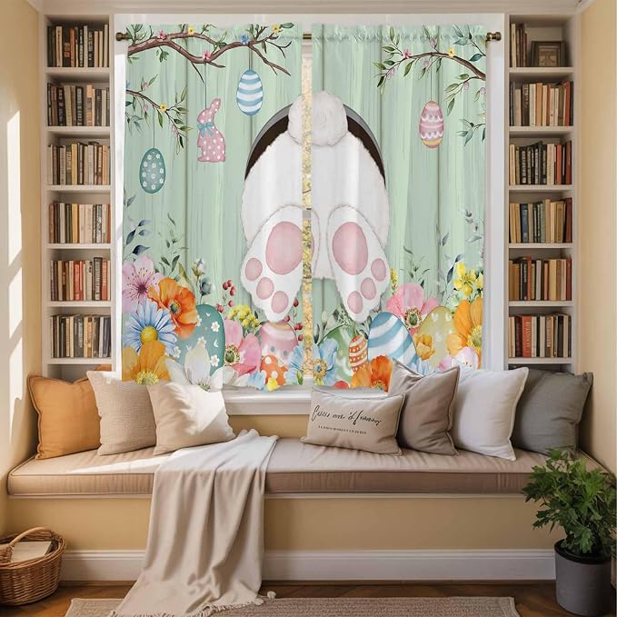 Easter Window Curtains 63 Inch Long 2 Panel Set, Rod Pocket Bedroom Curtains & - Image 3