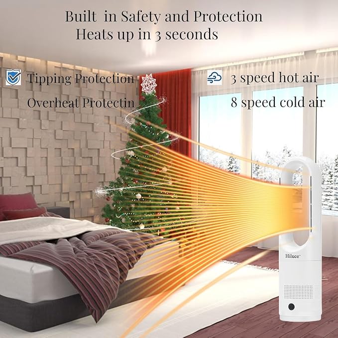 Hiluce All Season Bladeless Fan, 1400W Space Heater & 40W Tower Fan Combo - Image 4