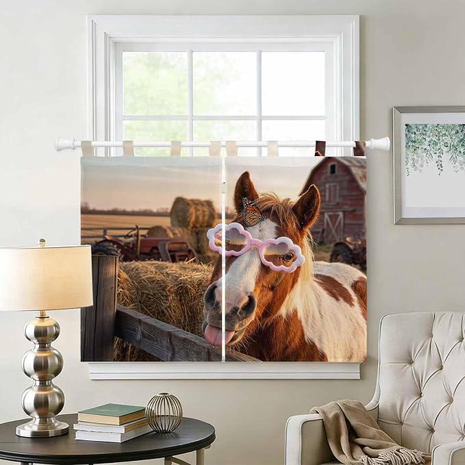 Farm Horses Bedroom Curtains 63 Inch Length, Window Curtains Tab Top, Farmhouse - Image 2