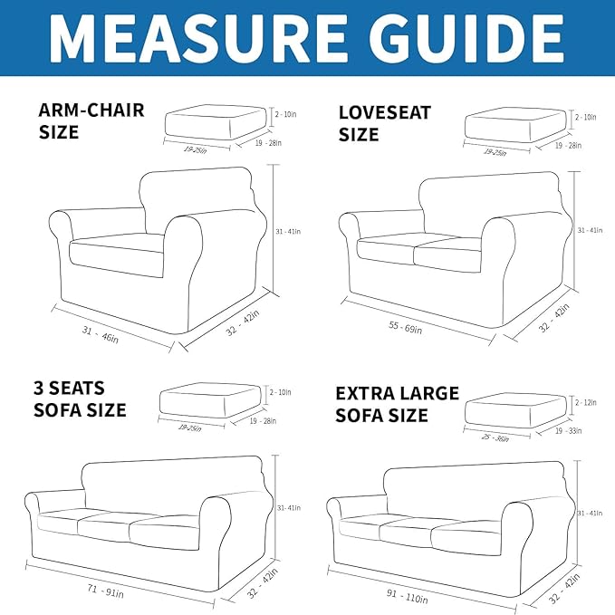 XINEAGE New 2 Pieces Chair Covers with Arms Super Stretch Chair Slipcover for Living Room Pet Dog Universal Slip Cover Anti Slip Armchair Furniture Protector (Peacock Blue), 31"-46"(1 Cushion)