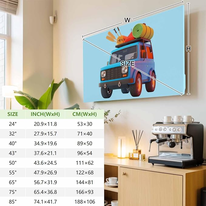 Blue Travel Trucks Indoor TV Cover, Elastic TV Screen Protector Skiing Camping - Image 3