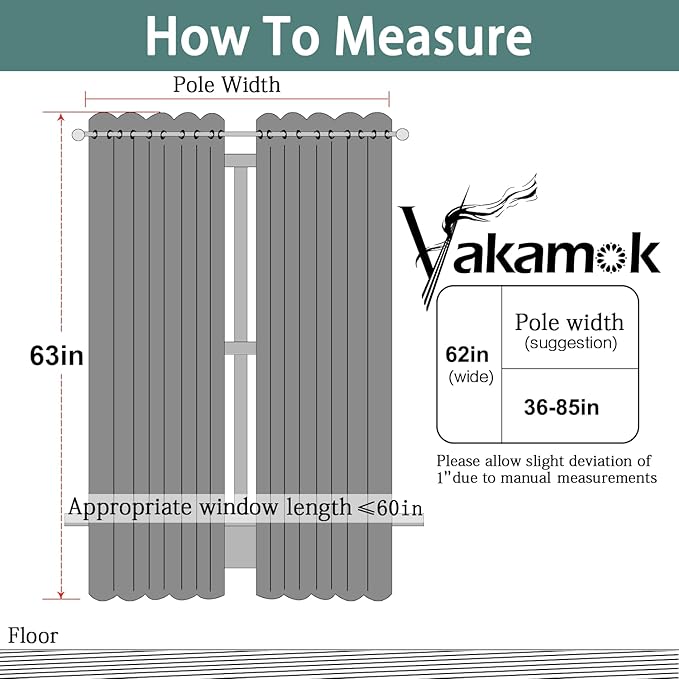 Yakamok Blackout Curtains Room Darkening Thermal Insulated Window Panels,Solid Grommet Top Drapes for Bedroom/Living Room(62Wx63L, Light Grey, 2 Panels)