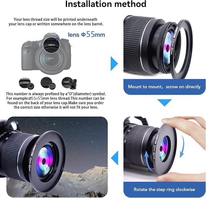 55mm Lens to 82mm Camera Lens Adapter, 55mm to 82mm Filter Step-up Ring Adapter - Image 5