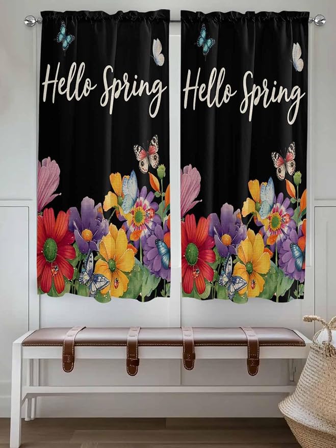 Spring Flowers Bedroom Curtains 63 Inches length, Watercolor Country Colorful - Image 4