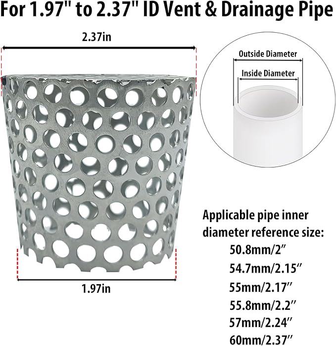 PVC Termination Vent Mesh Cap, 1.97 to 2.37in Stainless Steel Mesh Cover - Image 3