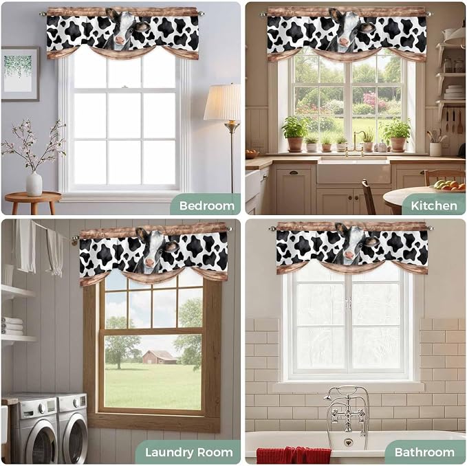 Cow Printed Tie Up Valance Curtains - Image 8