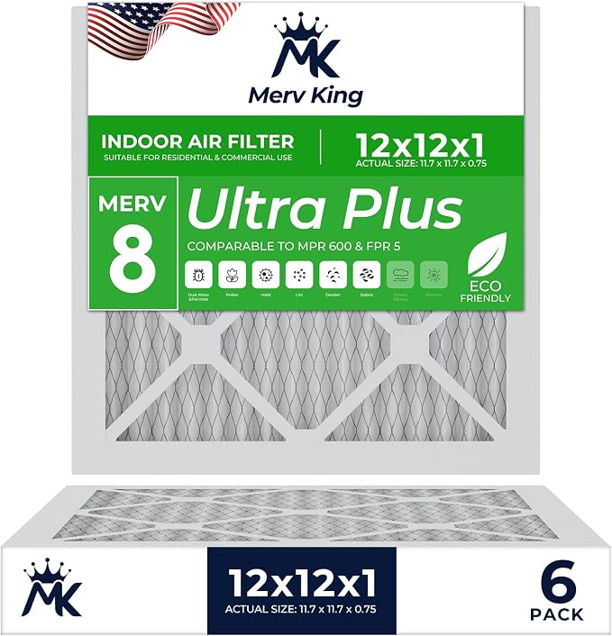 MervKing 12x12x1 Air Filter Actual Size: 11.7" x 11.7" x 0.75" MERV 8 MPR by MervKing