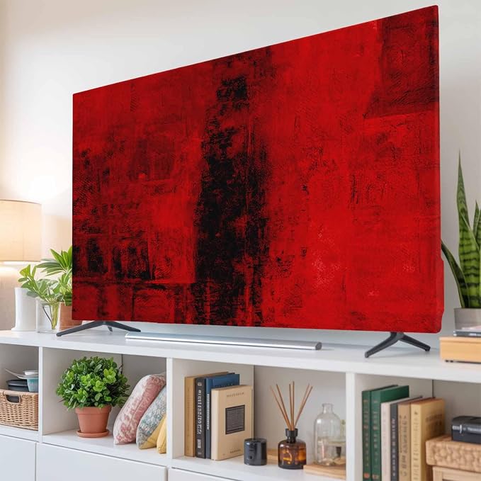 Red Black Mottled Texture Indoor TV Cover, Elastic TV Screen Protector Abstract - Image 6
