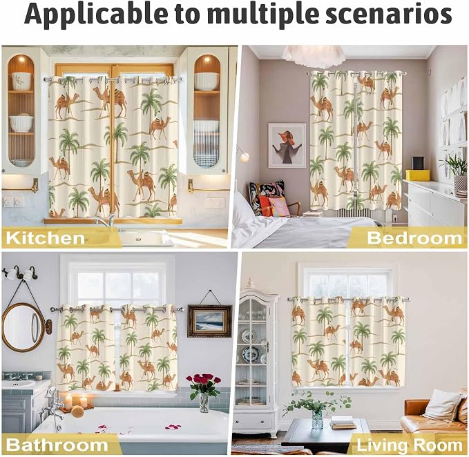2 Panel Kitchen Cafe Curtains, Date Coconut Tree Sunlight Filtering Nature Air - Image 6